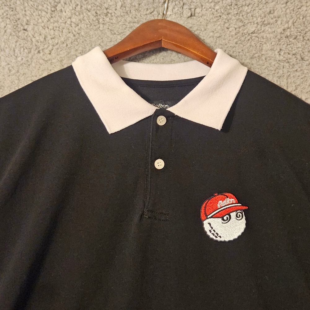 Malbon Golf Mens XL Black Pique Polo Shirt White Collar Buckets Logo Cotton